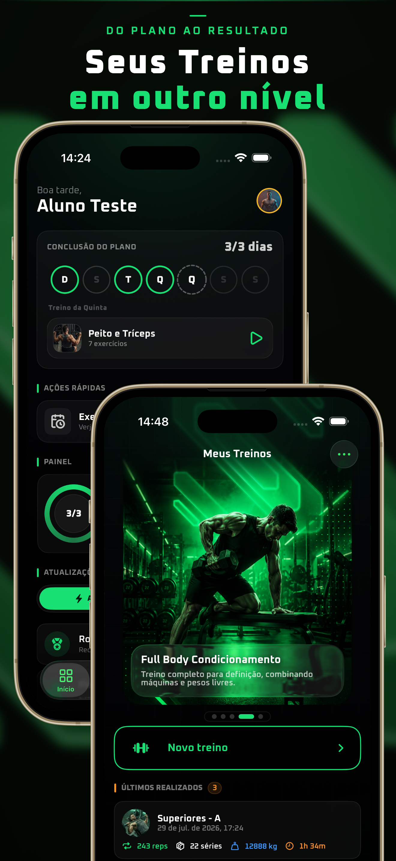 Tela do S-FIT com plano de treino e progresso da sessão